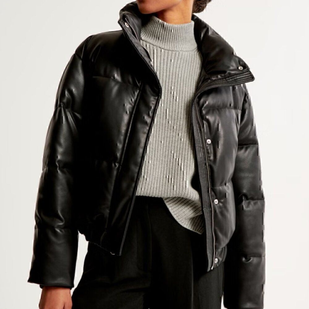 NWOT Abercrombie & Fitch Vegan Leather Mini Puffer Black - M